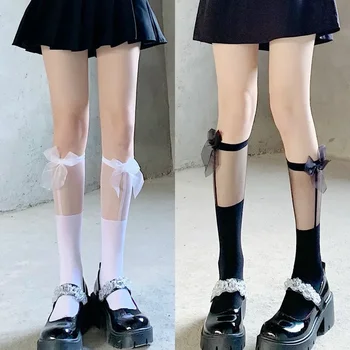 Kızlar İlmek Çorap Lolita Japon Tarzı Tatlı Patchwork JK Buzağı Çorap Yaz İnce Şeffaf Uzun Çorap Çorap