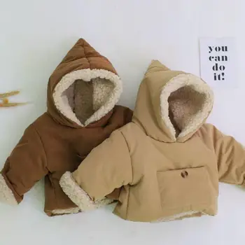 Kış Yeni Bebek Sıcak kapüşonlu ceket Artı Kadife Kalınlaşmak Erkek Kız Katı Cep kapitone ceket Bebek Yürüyor Pamuk günlük kıyafetler
