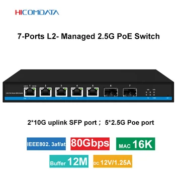 L2-Managed 2-port 10G uplink SFP 5-port 2.5 G Rj45 PoE Ethernet Anahtarı, IEEE802. 3af / at Ağ Anahtarı İnternet Splitter Fansız