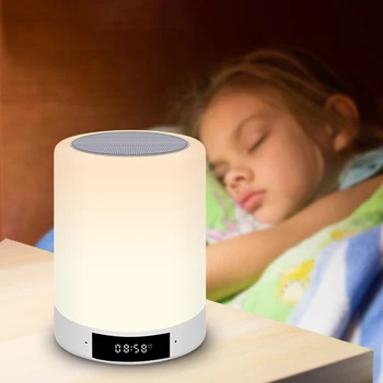 Led Gece Lambası Saat Lambası Dokunmatik Sensör Yumuşak RGB Renkli ışık Hediye Çocuk Bebek Odası İçin Çok Fonksiyonlu bluetooth hoparlör