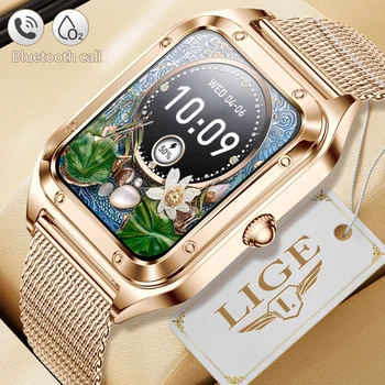 LIGE Moda Kadın akıllı saat 1.57 inç Bluetooth Çağrı Bilezik Sağlık İzleme Spor Bayan Smartwatch Destek Müzik Çalma