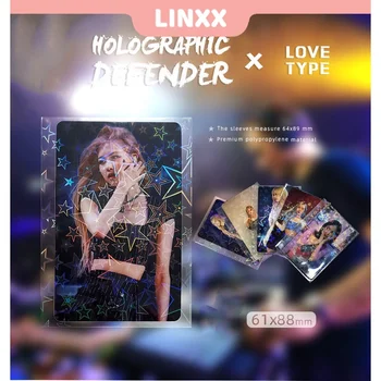 LINXX 50 Adet Holografik kart tutucu Parlak Idol Fotoğraf Depolama Albümü Kart Durumda Şeffaf Kart Durumda