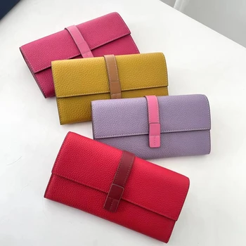 Lüks Hakiki Deri Kadın uzun cüzdan Kadın kart tutucu el çantası Klasik Bayanlar Moda Tasarım Deri bozuk para cüzdanı