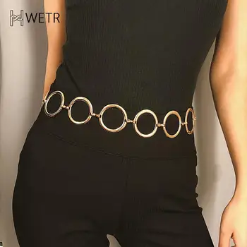 Lüks Moda Kadınlar Metal zincir kemer Tasarımcı Marka Büyük Metal Halka bel kemerli elbise Ceket Etek Bayan Dekoratif Kemer