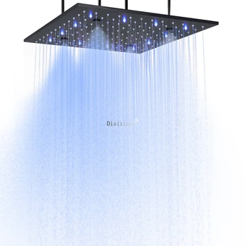 Mat Siyah 16 inç 304 Paslanmaz Çelik LED Duş Başlığı banyo Yağmur Sis LED Renk Değiştiren Duş Başlığı