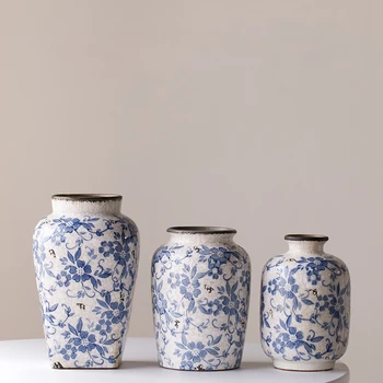 Mavi ve Beyaz Porselen Vazolar Çiçek Aranjmanları Oturma Odası Süslemeleri Çin Tarzı Seramik Ev Dekorasyon Retro Porselen