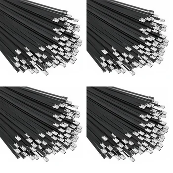 Metal Zip Bağları Siyah 400 Adet 11.8 İnç 304 Paslanmaz Çelik Epoksi Kaplı kablo bağı Makine, Araçlar, Çiftlikler, Kablolar