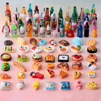 Mini Tatlı Aksesuarları Bebek Evi Süpermarket Ekmek meyveli içecek Akrilik Bebek Dekorasyon Aksesuarları Kız doğum günü hediyesi