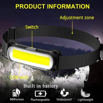 MİNİ Güçlü COB LED Far USB Şarj Edilebilir 3 Modları Far Su Geçirmez Kafa Lambası Kamp baş feneri Baş Feneri