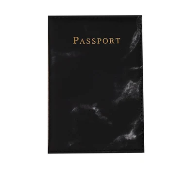 Moda Bayan Erkek Pasaport Çantası Pu Mermer Seyahat Belgeleri Kredi kart tutucu Küçük cüzdan Çanta Kılıfı Siyah