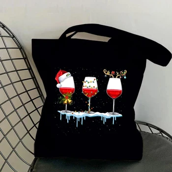 Moda Kadın Kız Çanta Yeni Noel Desen Baskı omuzdan askili çanta Rahat alışveriş çantası Tote Çanta Büyük Kapasiteli Kanvas Çanta