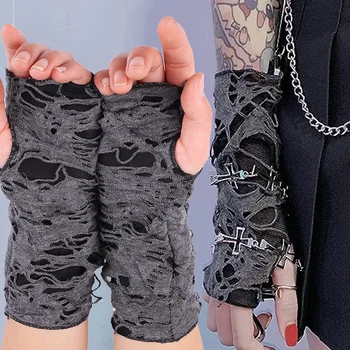 Moda Ninja Siyah Parmaksız Uzun Eldiven Punk Delik Yarım parmak Eldiven Kol İsıtıcı Dilenci Cosplay Cadılar Bayramı Kostüm Aksesuarları