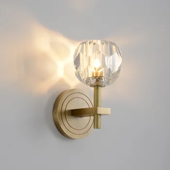 Modern bakır kristal duvar lambası oturma odası yatak odası başucu lambası İskandinav lüks LED duvar ışık