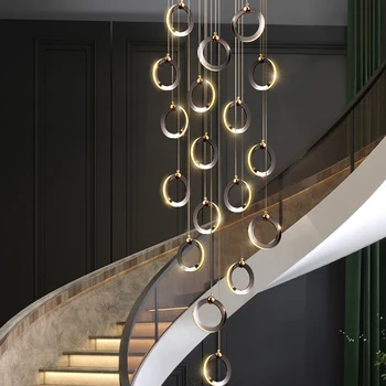 Modern halka LED avize spiral merdiven dekor aydınlatma alüminyum yenilik oturma odası iç ışık siyah salon asılı ışıklar