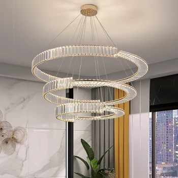 Modern Led kristal tavan avizeler altın yüzük asılı ışıklar ev dekor kolye lambaları oturma odası yatak odası için parlaklık fikstür