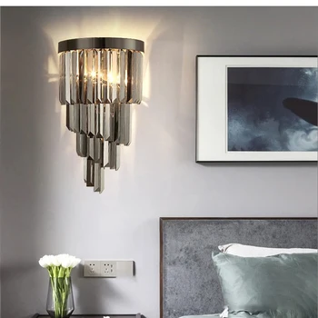 Modern Led yaratıcı duvar aplik ışık kristal duvar ışıkları fikstür yatak odası oturma odası için lüks kapalı ev lambaları