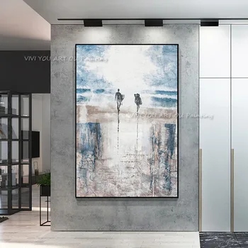 Modern Sanat Soyut Manzara Soyut plaj yağlıboya Tuval Üzerine El Yapımı Modern Oturma oda duvar dekorasyonu Sörf Önce