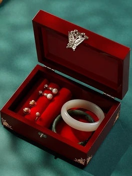 Mücevher Kutusu Antika Ahşap Takı Bilezik Yüzük saklama kutusu Düğün Hediyesi Çeyiz Kutusu Üç Altın Kutu Küçük Süsler Oyma Kutusu