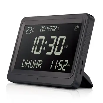 Müslüman Namaz masa çalar saati ABS Ezan Saat LCD Ekran Beyaz takvimli saat Ibadet Perpetual Alarm Masaüstü Siyah Dijital M9N3