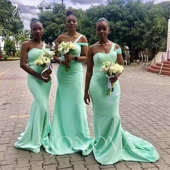 Nane Yeşil Saten gelinlik modelleri Kadınlar için 2024 Mermaid Düğün Parti Elbiseler Kadınlar için Zarif cüppe şeklinde gelinlik Töreni Elbise