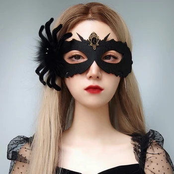 NCEE 2023 Cadılar Bayramı Siyah Örümcek Ölüm Maskesi Dans Yarım Yüz Erkek ve Kadın Yetişkin Performans Yüz Kaplama Başlık Hediye