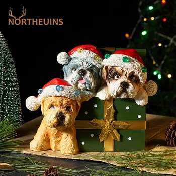 NORTHEUİNS Reçine Köpek Figürleri Parlayan Noel Oturma Odası Dekorasyon Aksesuarları Noel Navidad Yeni Yıl Hediyeleri Çocuklar için