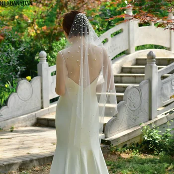 Novıas Düğün Veils Gelin Düğün Aksesuarları Deco Gelin Peçe Fascinators Kadınlar için Zarif İnci Kısa Tarak Rhinestones