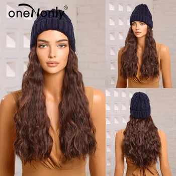 oneNonly Kahverengi Sarışın Dalgalı Şapka peruk Kap Bağlantı sentetik peruk Saç Kadınlar için Günlük Parti Kullanımı Yüksek Dayanıklı Saç