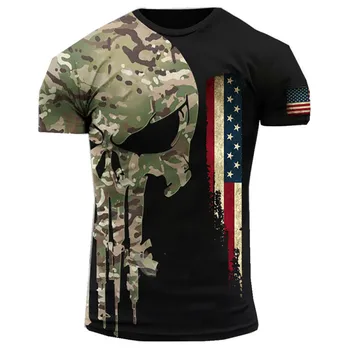 ORDU VETERAN 3D Baskı erkek T-shirt Amerikan Asker Rahat Yuvarlak Boyun Gevşek Kısa Kollu Kamuflaj Komando Erkek Giyim