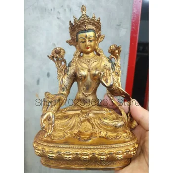Otantik El Yapımı Antik Tibet 8 İnç Bodhisattva Tara Avalokiteshvara Buda Heykeli