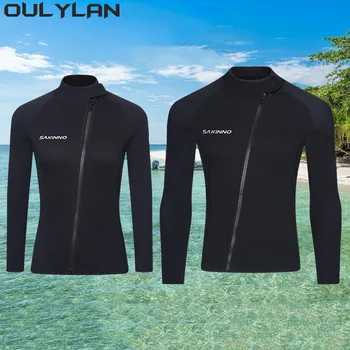 Oulylan Wetsuit Üst erkek 3mm Neopren Wetsuits Ceket Ön Fermuar Uzun Kollu dalgıç kıyafeti Kadınlar için Dalış Tüplü Dalış