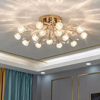 Parlak kristal avize Tavan lamba ışığı lüks Oturma Odası dekorasyon sıcak sıcak ışık altın lambalar ve fenerler