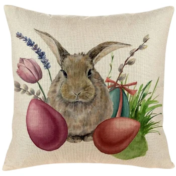 Paskalya Yastık Bunny / Renkli Yumurta Desenler Gizli Fermuar Kapatma Pillowslip Yastık Kılıfları Ev Dekorasyon