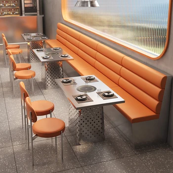 Paslanmaz çelik kart koltuk kanepe tema özel barbekü restoran tencere restoran masa ve sandalyeler endüstriyel tarzı