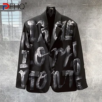 PFHQ Mektup Baskılı Streetwear Blazers erkek Moda Yaratıcılık Gevşek Bölünmüş Niş Tasarım Düğme Takım Elbise Ceketler Sonbahar 21Z2357
