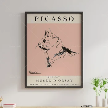 Picasso Sergi Posteri, Kedi, Vintage Sanat, Minimalist Poster, Çizgi Çizim, Sanat Baskı, Yatak Odası Sanatı, Ideal Hediye