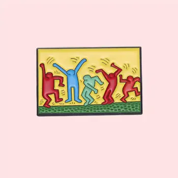 Pin Kulübü / Karikatür Yaratıcı Yağlıboya Broş Renkli Dans Eden Küçük Adam Karnaval Parti Sanatçı Keith Harlin Alaşım Rozeti Hediyeler