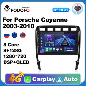Podofo Araba Android CarPlay Radyo Multimedya Oynatıcı Porsche Cayenne 2003-2010 İçin 2 Din Autoradio Video AI sesli GPS Navi 4G WiFi