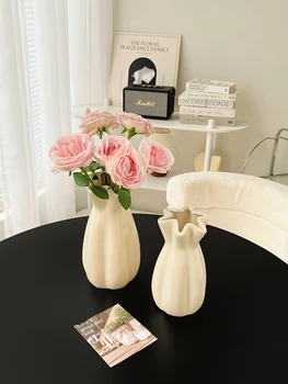 Premium Krem Seramik Vazo Çiçekler Topraksız Çiçek Düzenleme oturma odası masası Kurutulmuş çiçek dekorasyonu Basit Modern