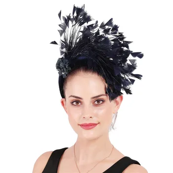 Prenses Düğün Donanma Kafa Fascinator Bayan Zarif Moda Şapkalar Fantezi Tüyler saç Aksesuarı Kilise Çiçek Headdress