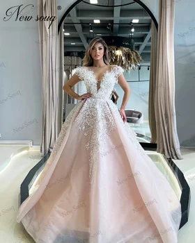 Prenses Pembe Bir Çizgi Abiye Parlak Boncuk Kristaller Kadınlar Kokteyl Balo Elbise Arapça Dubai Parti Nişan Elbise 2023