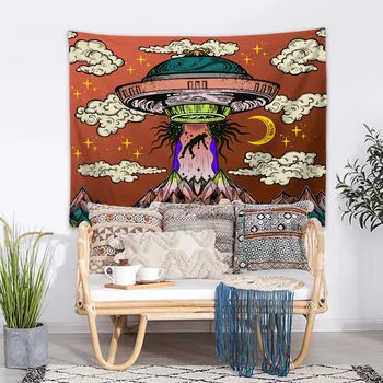 Psychedelic Alien Goblen Hippi Goblen Bohemian yatak odası dekoru Estetik Halılar Duvar Dekorasyon Öğeleri Duvar Sanatı Halıları