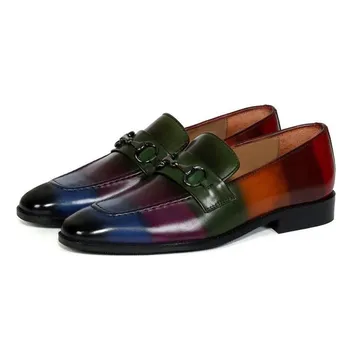 Qianruiti Lüks El Yapımı Renkli deri erkek ayakkabısı nefes alan günlük ayakkabılar Flats Loafers Zapatos Hombre Iş parti ayakkabıları