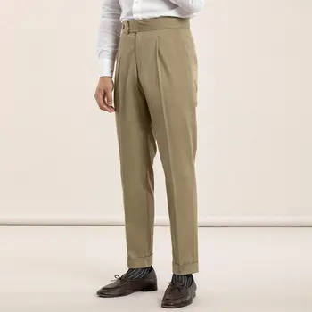 Resmi Pantolon Erkekler İş Yaz Klasik Ofis Yüksek Belli Moda Düz Renk pamuklu pantolon Retro Gevşek Düz pantolon A23