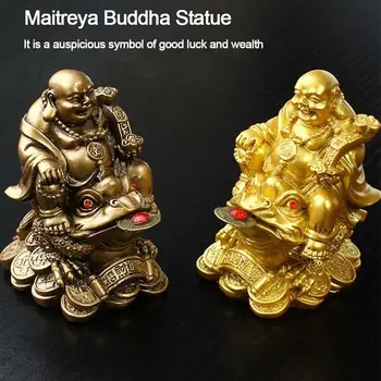 Reçine Maitreya Buda Heykeli Altın Para Kurbağa Çin Altın Kurbağa Bronz Servet Servet Para Maitreya Buda Heykeli