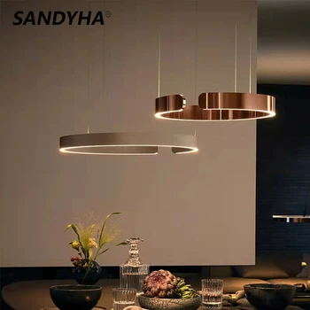 SANDYHA Modern yaratıcı C şeklinde halka avizeler yemek odası için Led lamba parlaklık Salon ev dekorasyon kolye ışıkları fikstür