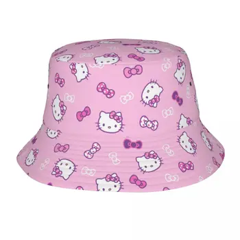 Sanrio Hello Kitty Kova Şapka Genç Yaz Seyahat Kitty Beyaz Bob Şapka Kamp Kapaklar
