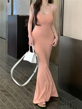 Seksi ince askılı çanta kalça dressSexy Kore Moda Askı Basit Mizaç Longuette Etek Elbise