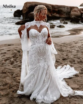 Sevgiliye Boho düğün elbisesi Pelerin Dantel Aplikler Mermaid Gelin Elbiseler Kadınlar için 2022 Ücretsiz Kargo Ülke gelin kıyafeti