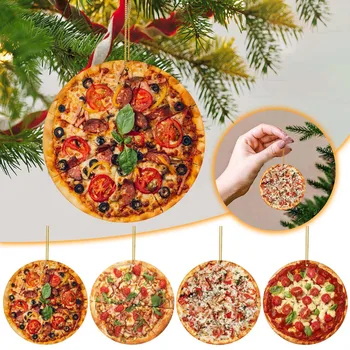 Sevimli Komik Noel Ağacı Süsler 2D Düz Pizza Akrilik Kolye Ev Ofis Tatil Asılı Dekorasyon Yeni Yıl Navidad Hediyeler